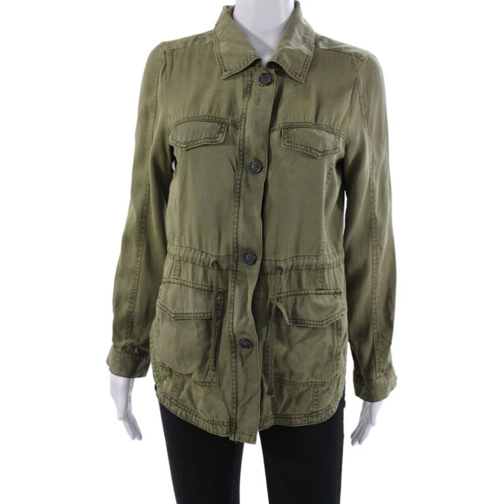 Thread & Supply Women Military Jacket Green Lyocell Button Long Sleeve Size S